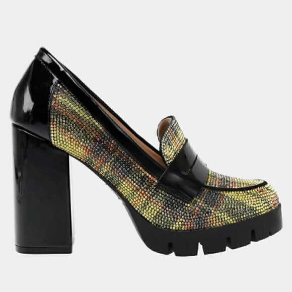 Betsey Johnson Adelyn Loafers Yellow Plaid Heel NIB 7 - Picture 3 of 10